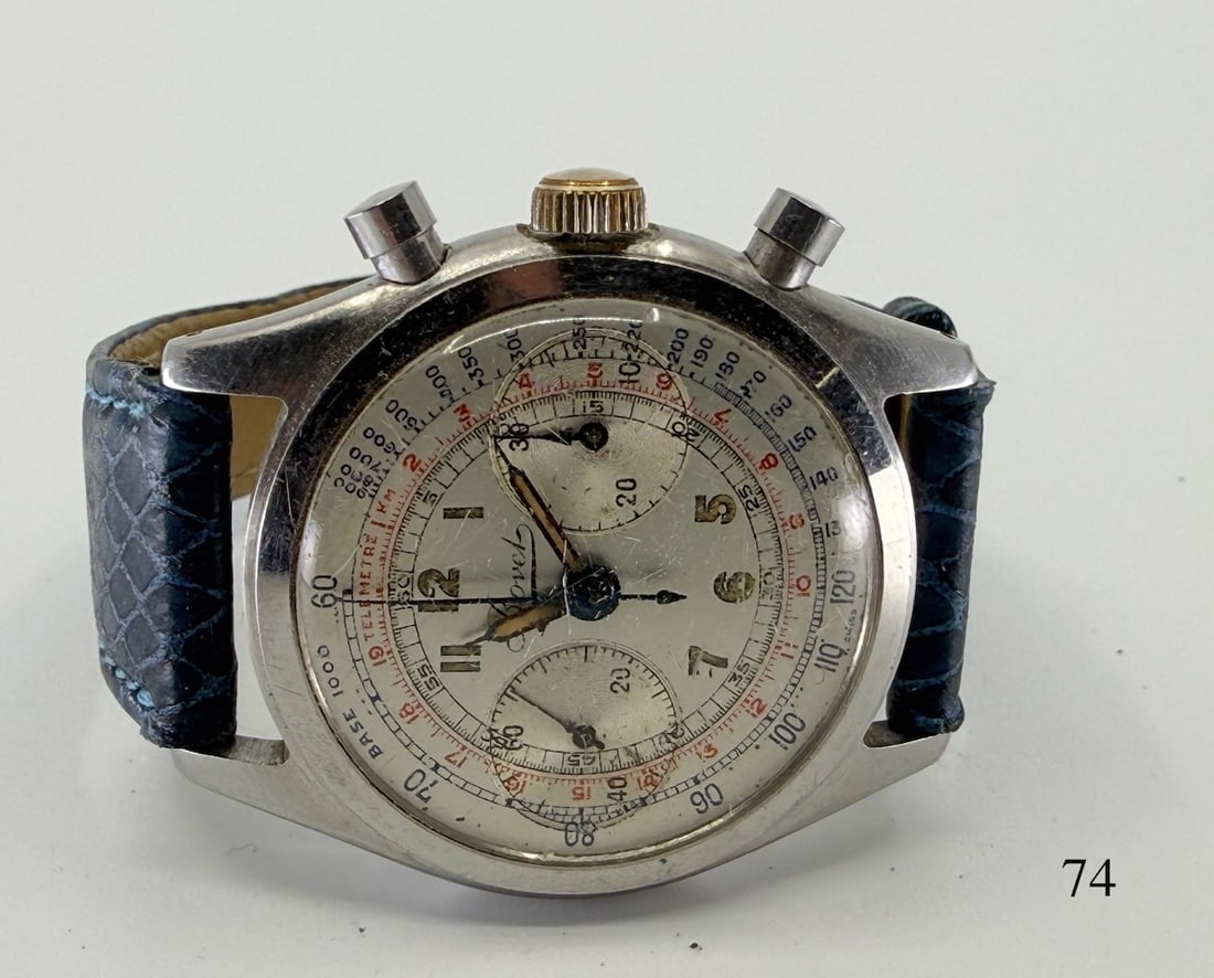 Bovet Chronograph Wristwatch: 17j, Two register, SS, c.1950