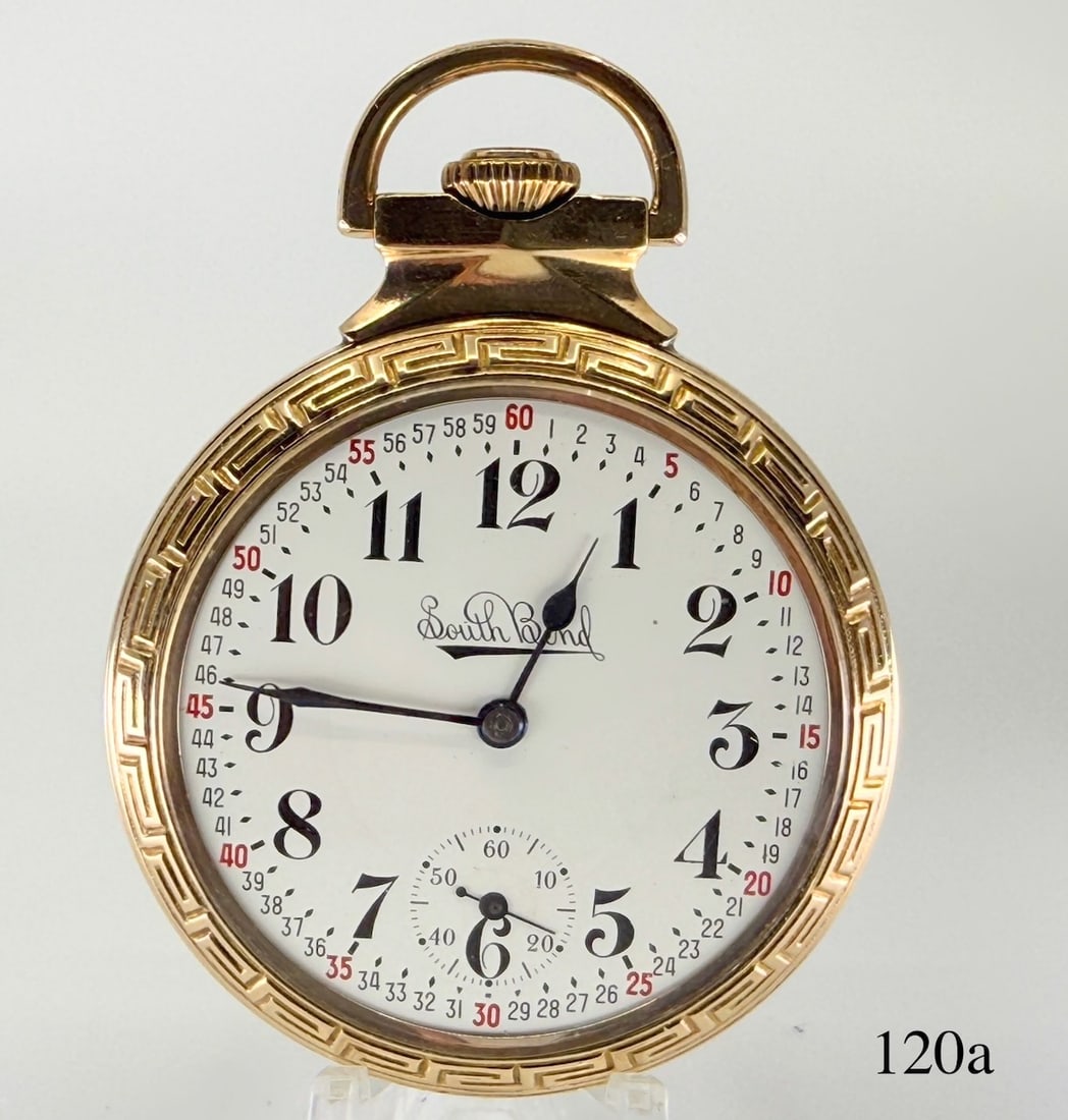 South Bend 229 "The Studebaker" Pocket Watch: 16s, 21j, L.S., D.R., adj. temp 5 pos., No. 753857, RR case w/dust cover. Case no. 7239136. Excellent condition