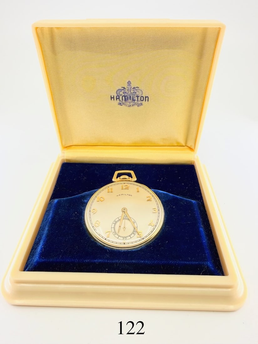 Hamilton 921 Pocket Watch: 21j, 5 pos. no. H36739, case no. K124984,. Includes presentation box & storage box.