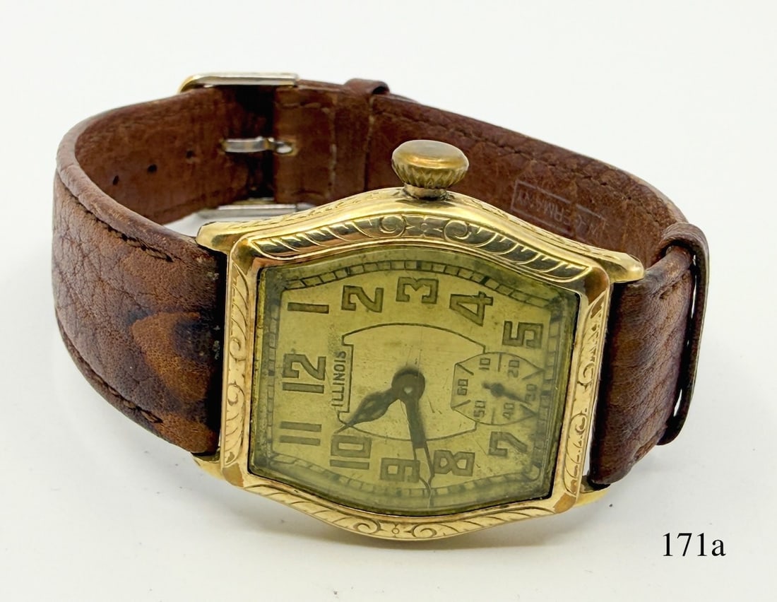 Illinois "Mate" Wristwatch: Engraved, 17j, G.F., c1929. Total Weight with band 37.5g