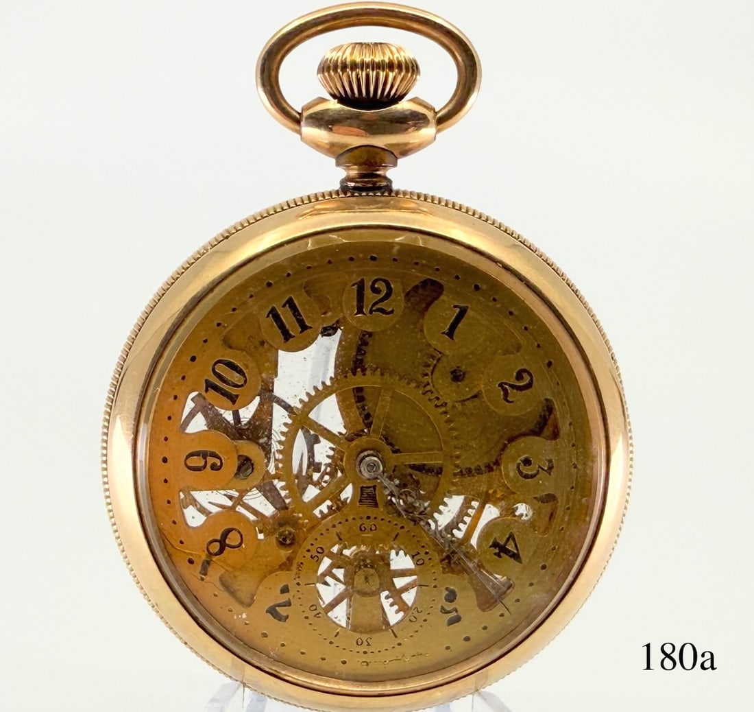 Rare New England Watch co. Skelton Pocket Watch: 16s, second hand loose, runs