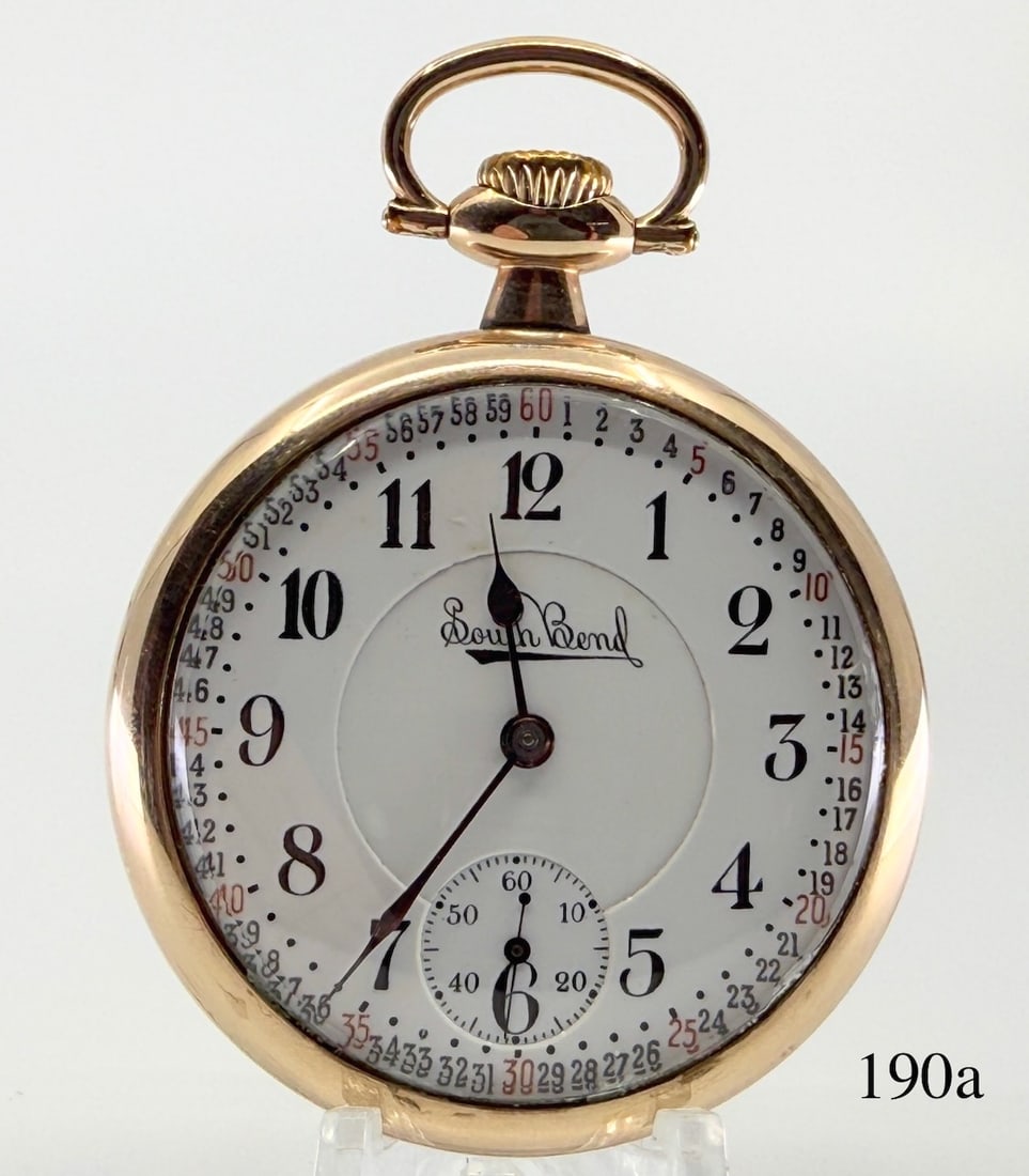 South Bend 229 "The Studebaker" Pocket Watch: 16s, 21j, L.S., D.R., D.S. Mongomery dial, adj. temp 5 pos., No. 598746. triple signed case, dial and movement.