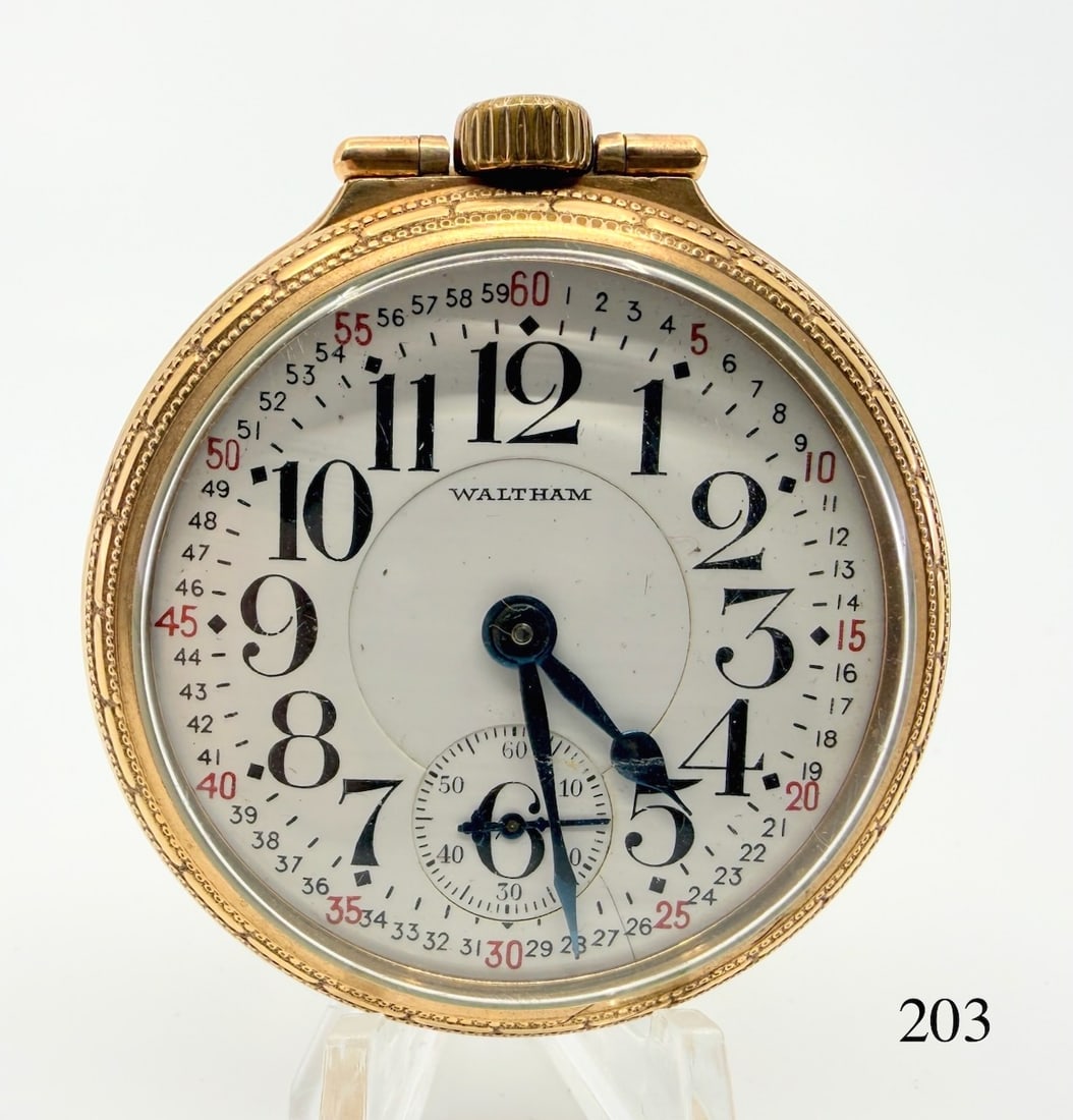 Waltham R.R. Pocket Watch: Vanguard, 16s, 23j, adj. 5 pos., no. 18085395, case no. 9765219, c1910