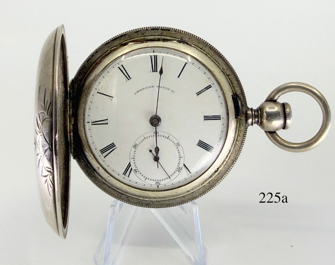 American Watch Co. Pocke Watch: 18s, KW/KS, Model 1857, P.S. Barlett, no. 163477, coin silver case no. 8814, civil war c1864.