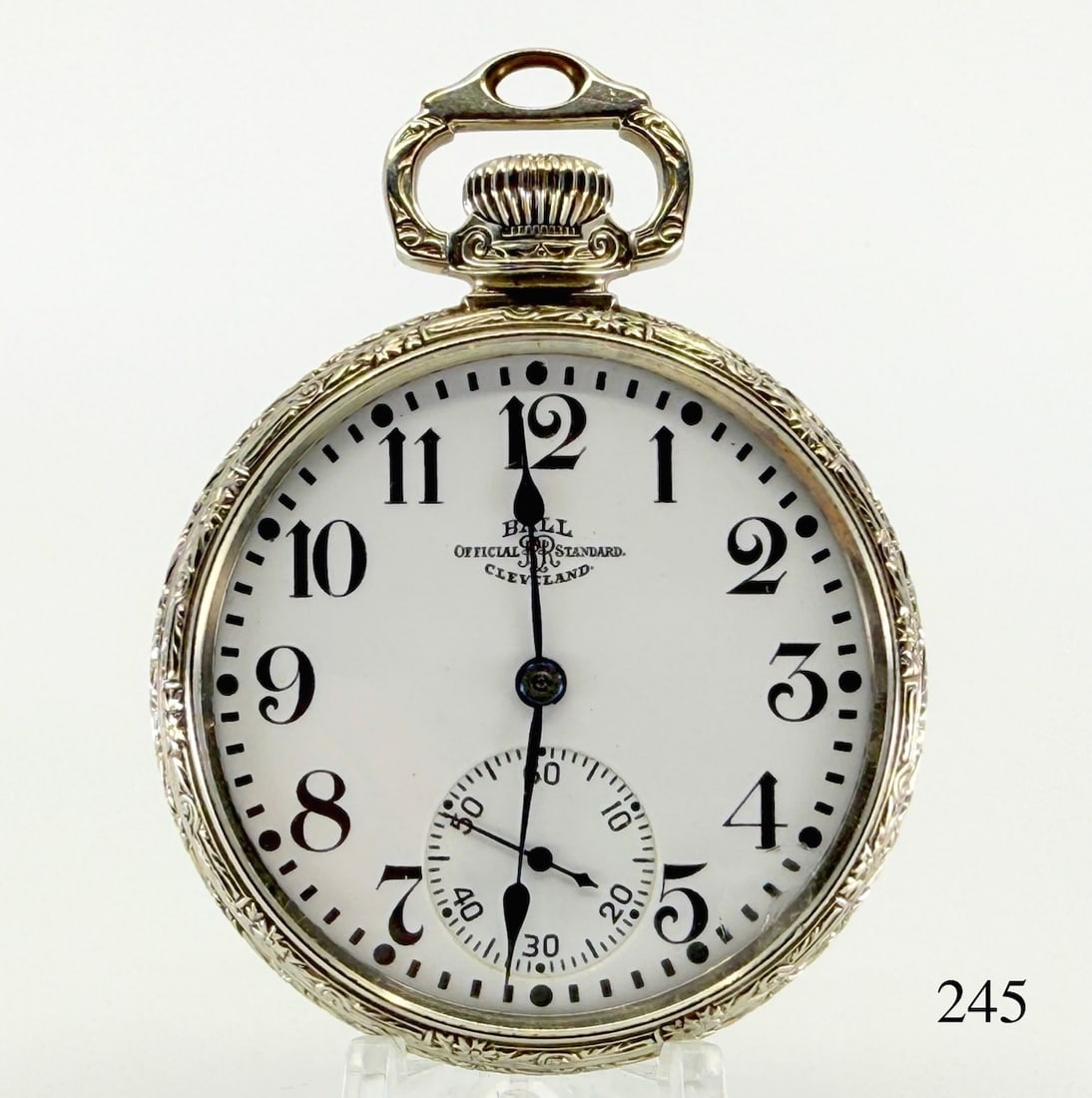 Ball "Official RR Standard" Pocket Watch: 16s, 23j, L.S., adj. 5pos., 999 Hamilton, Wadsworth Ball case no. 7485756 14k gold filled. , no. B617603, c1920. Total 92.7g