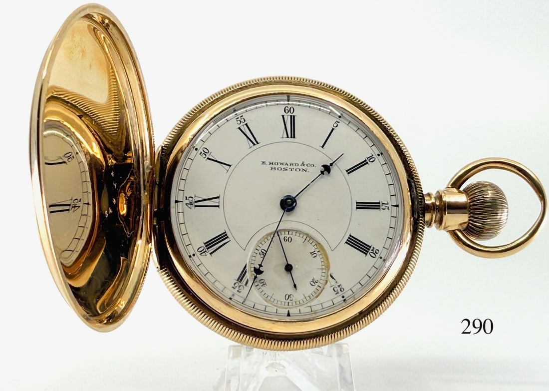 E. Howard & Co. Pocket Watch: 18s, Series VII, N size hound, L.S., D.S., no. 221454, H.C. & dust cover case no 8494145 14k gold. Total Weight 127.9g