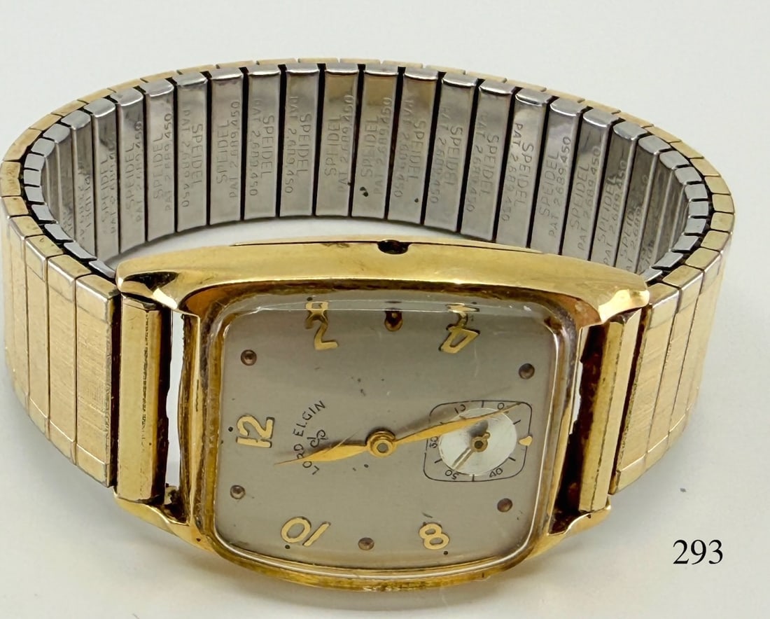 Lord Elgin 556 Wristwatch: 21j, Rud 25yr service, 14k gold, need crown c1937. Total Weight 49.7g