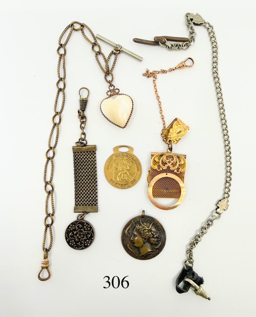 Group of Pocket Watch Chains and Fob (1 of 2)