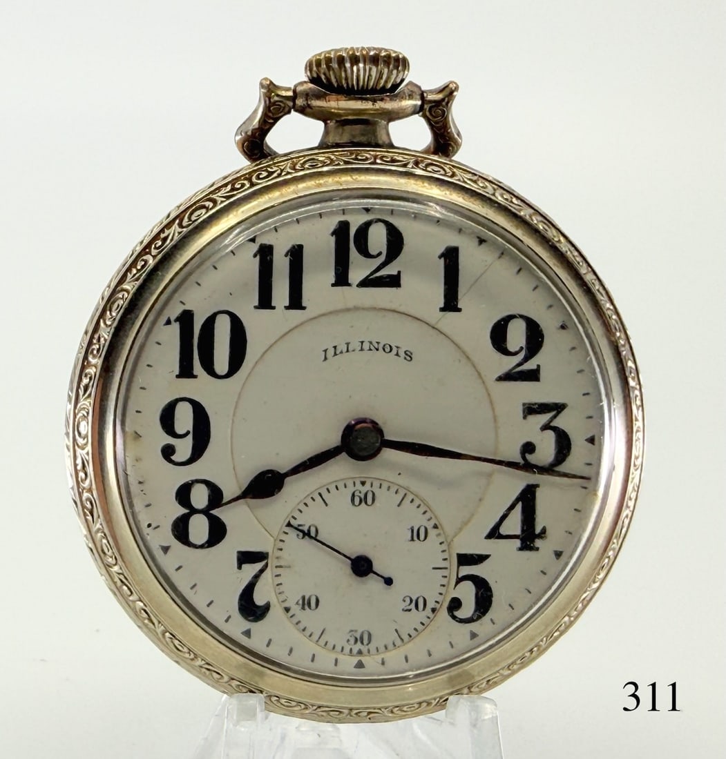 Illinois "Abe Lincoln" Pocket Watch: 16s, 21j, D.S., RR dial. Model 14, no. 3457018, case no. 4293974
