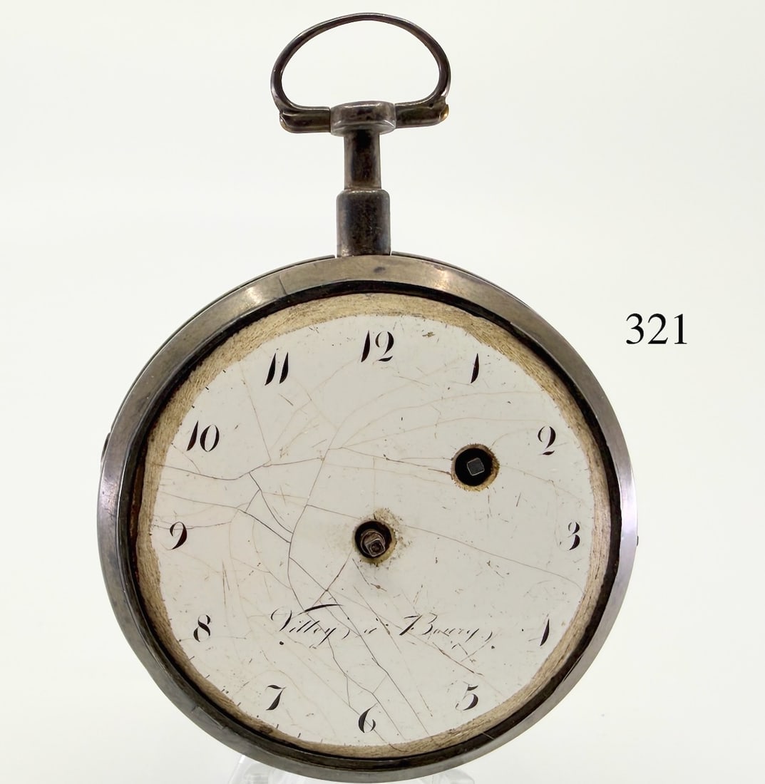 Early K.W. Fusee Pocket Watch: Pinned paltes, chain intact, balance good, not running, no hands or crystal. Bridge and pillars indicate c1680.