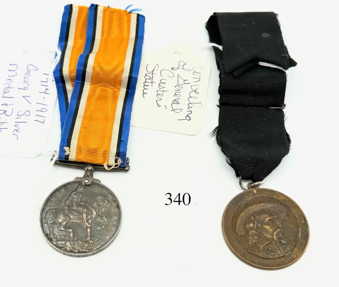 (2) Medals and Ribbons: Georg V Silver and Unveiling of Custer's Statue