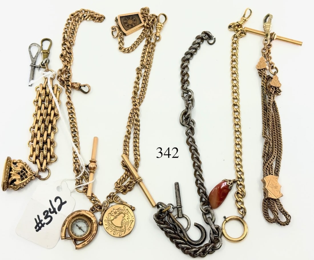 Group of Watch Chains: 6 total, (1)Slide, One lot.