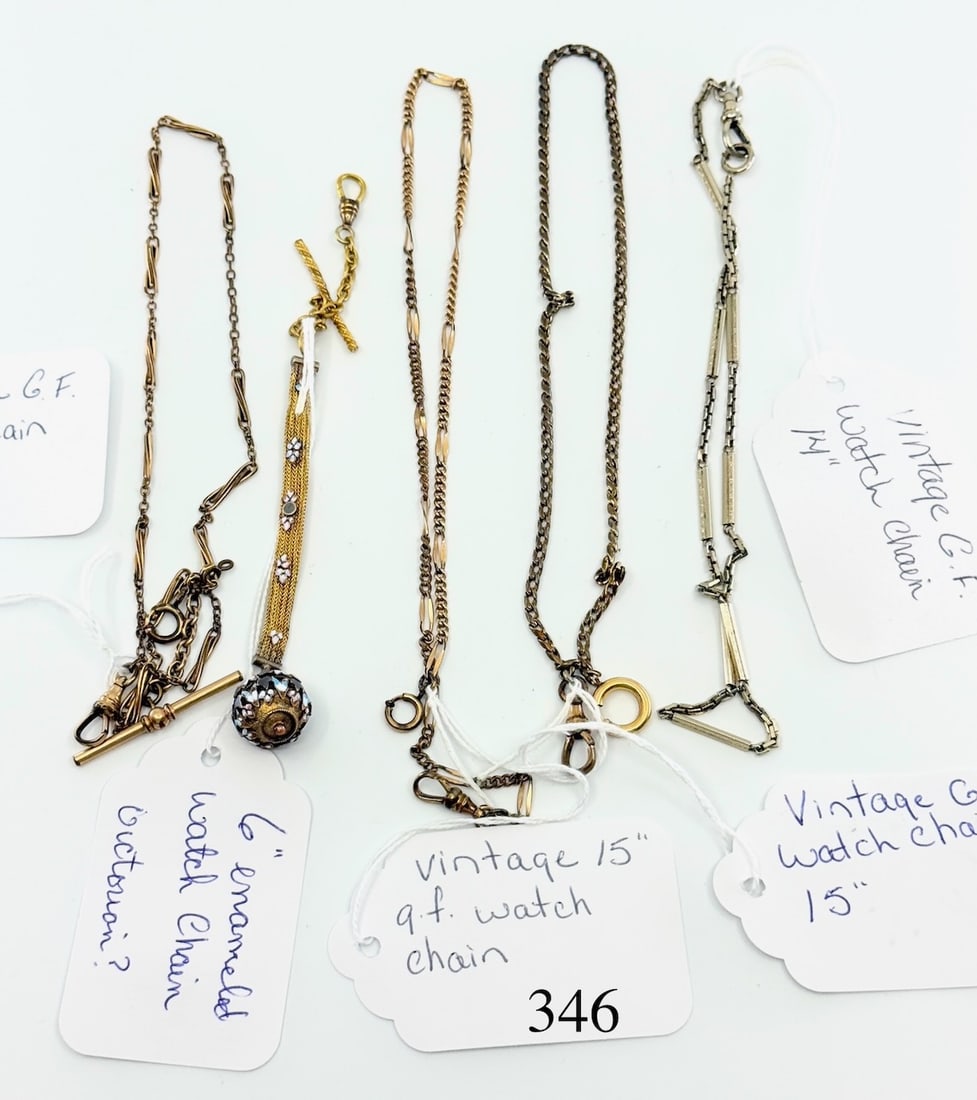 Group of Watch Chains: 5 Total. Gold Filled, One lot.