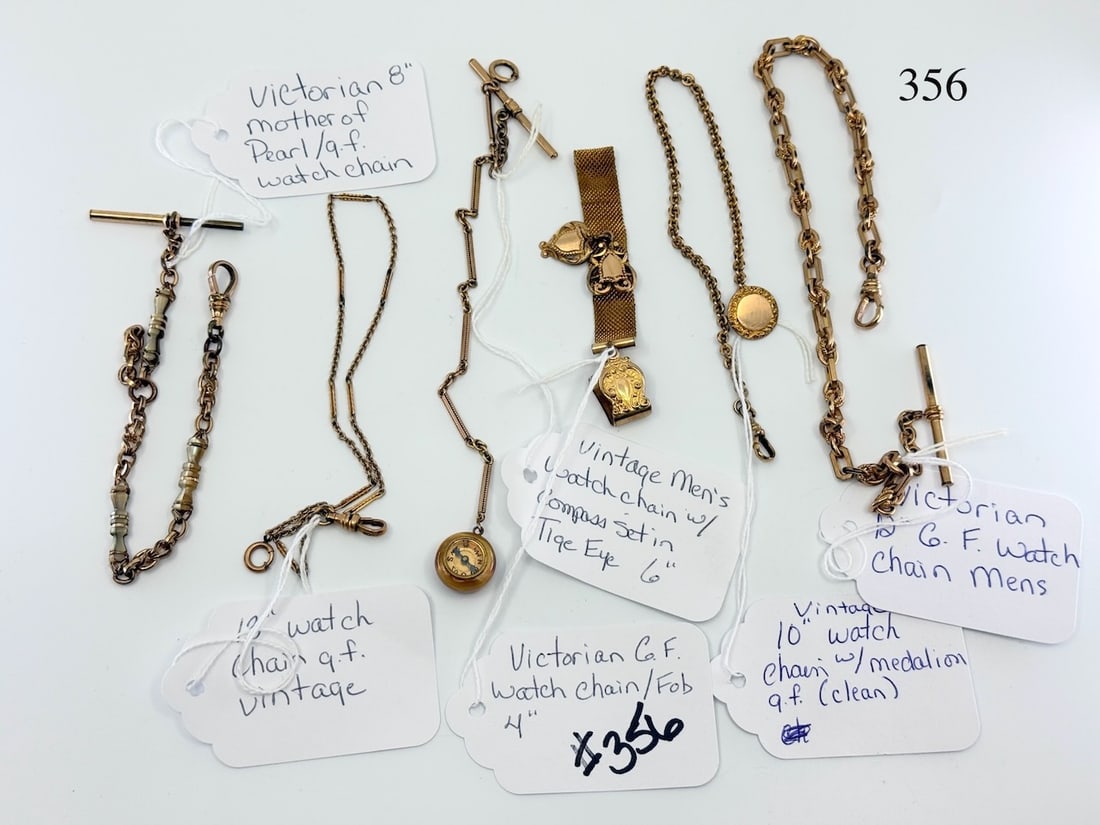 Group of Watch Chains: 6 Total. Gold Filled, One lot. Total Weight of Lot 77.7g