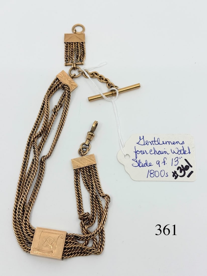 Men's 4-Chain Watch Slide: Heavey, gold-filled, c1800s