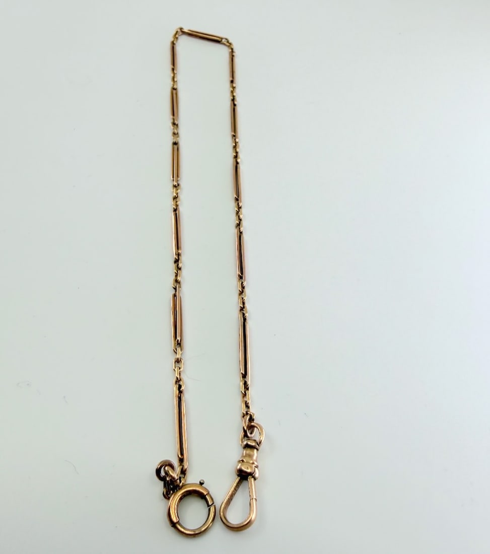 10k 12" Pocket Watch Chain: 10k marked on clasp. Total Weight 7.2g