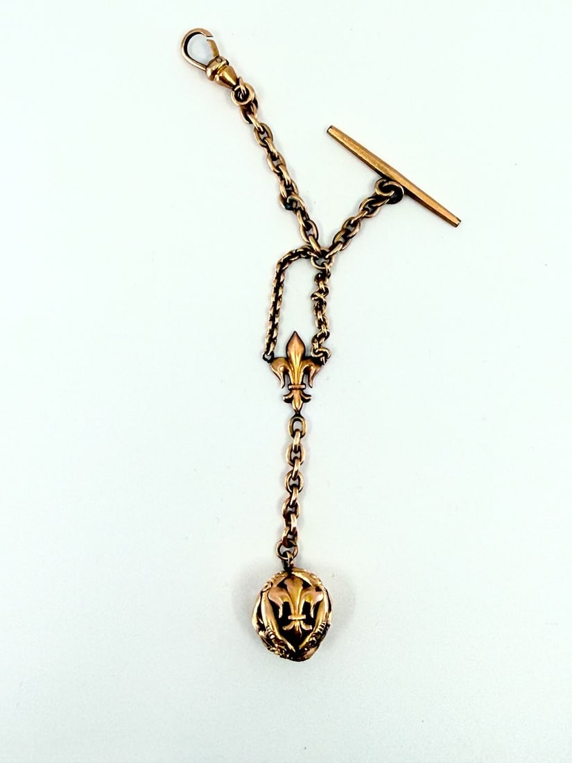 Pocket Watch Chain with Ball Fob.: Gold filled 5" chain. c1900