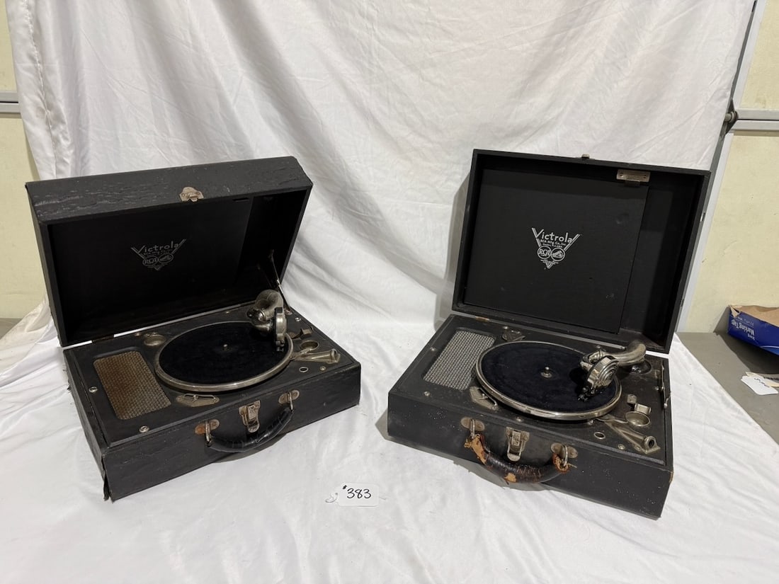(2) Victrola Suitcase model phonographs (1 of 3)