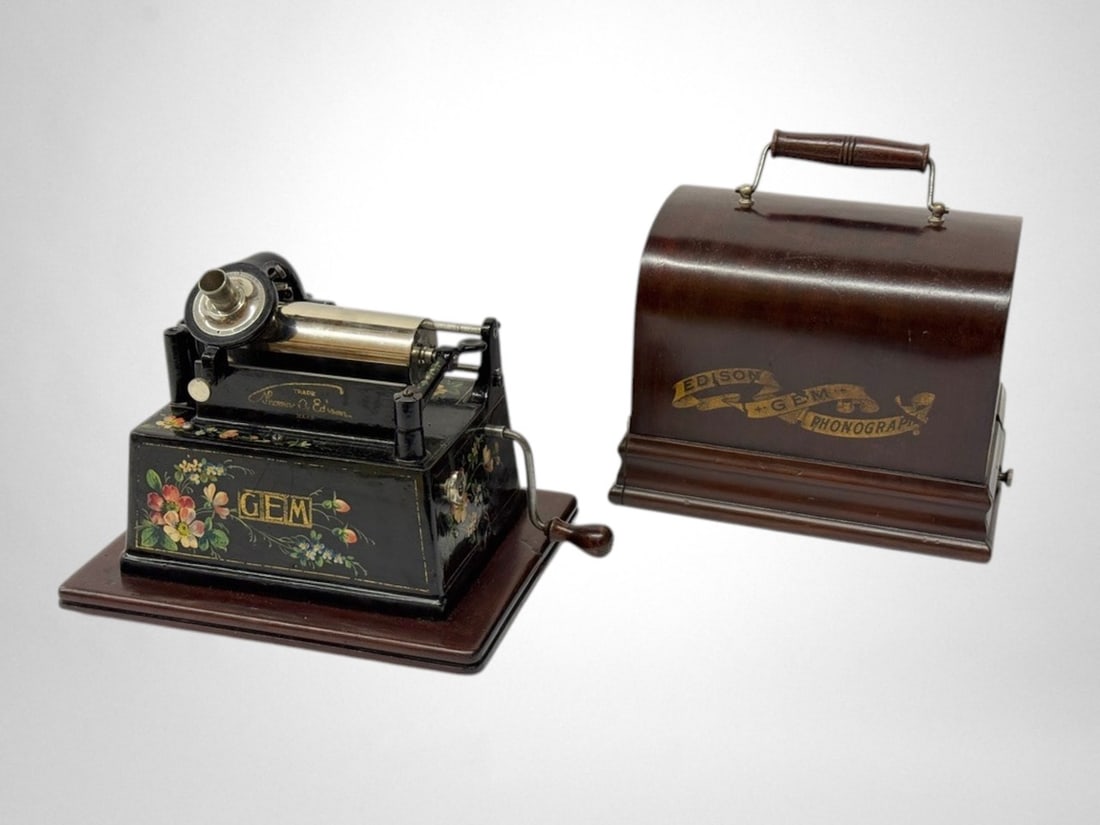 Rare Edison Mahogany Gem Model A "Flowered" Cylinder Phonograph (1 of 8)