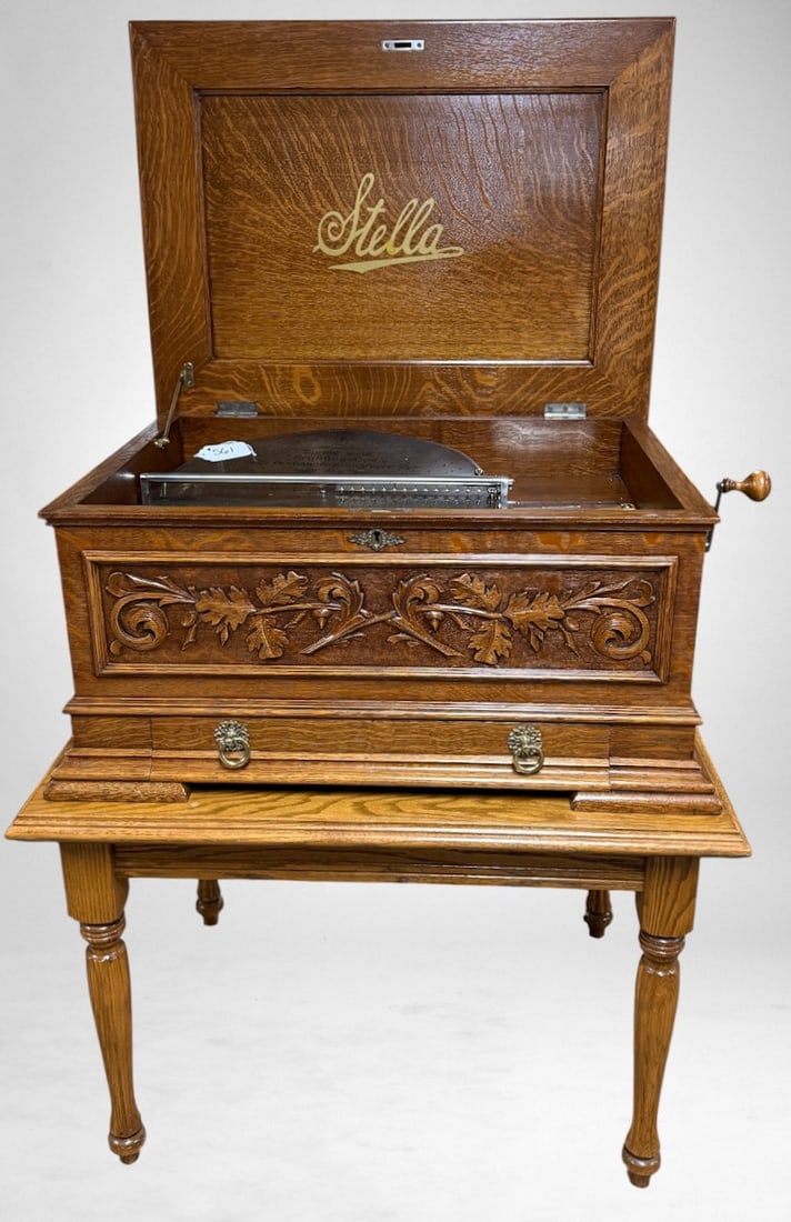 Excellent Stella Grand no. 168 17-1/4" Table Top Disc Music Box with Custom Matching Table (1 of 8)