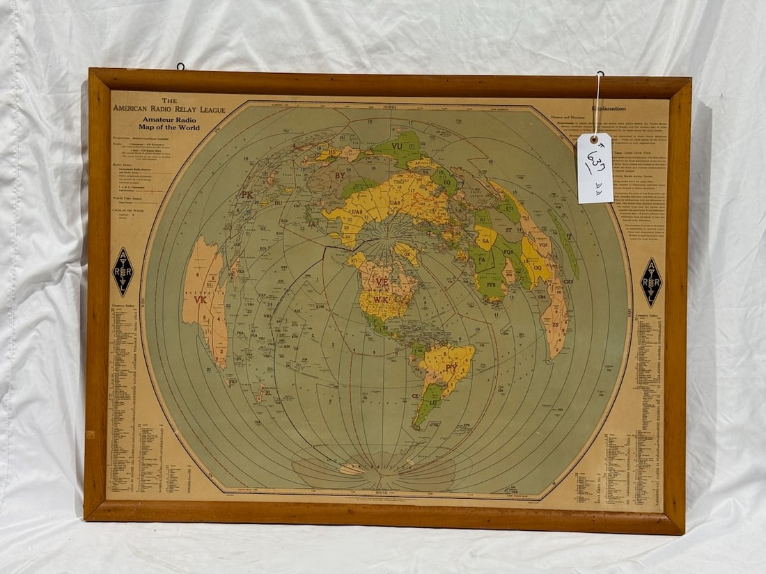 Framed American Radio Relay League Radio Map of the World (1 of 2)