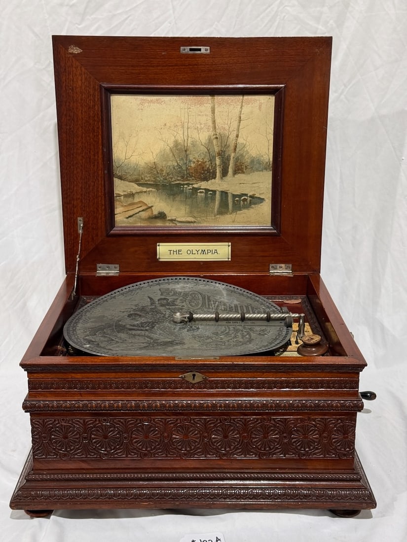 Olympia Carved 15-3/4" Mahogany Disc Music Box (1 of 5)