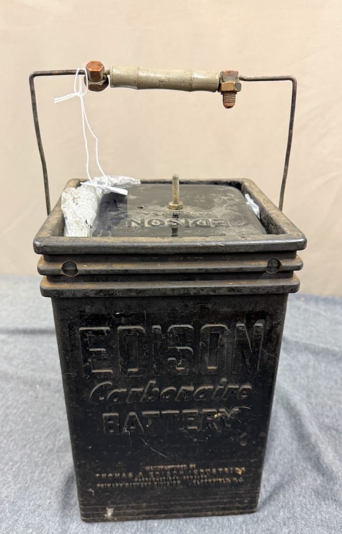Edison Battery Jar Carrier: Includes the jar and the bailed carrier with embossed Edison on the front of the same and cover