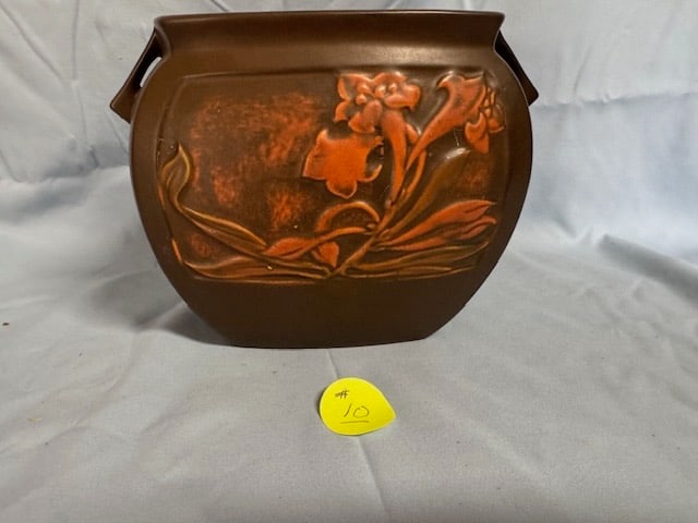 Roseville Panel Pillow Vase: Marked w/early "RV" marking; 8" x 6-1/2"