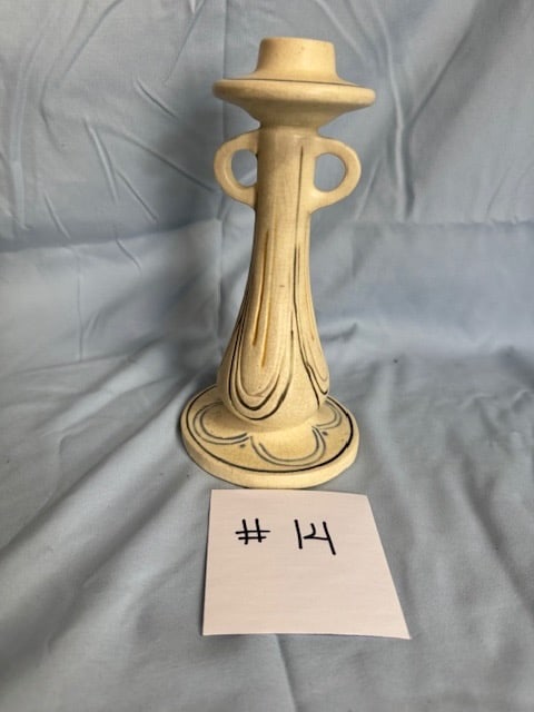 Weller Creamware Candlestick w/Handles: 8-1/4" tall
