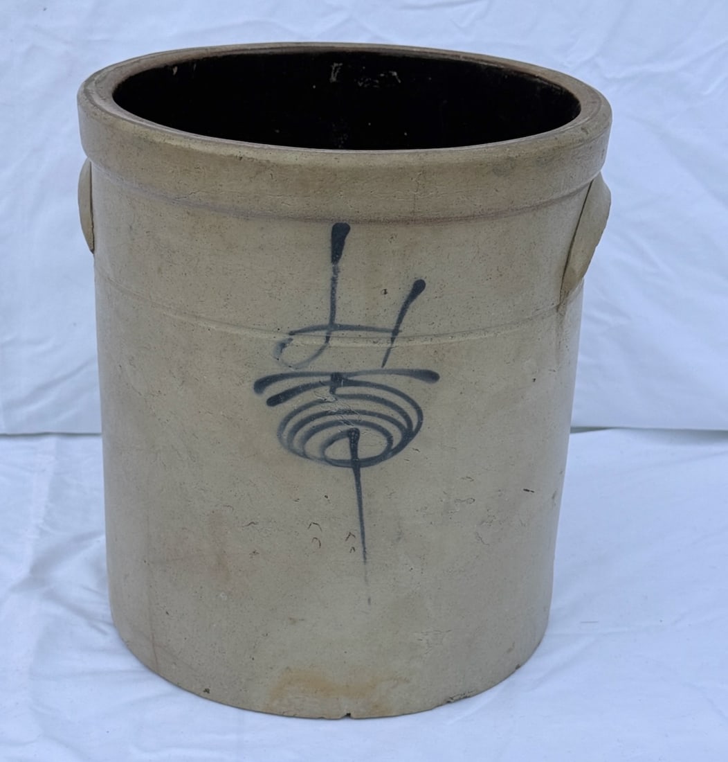 Blue-marked Larger Crock: 11 x 12-1/2" very good