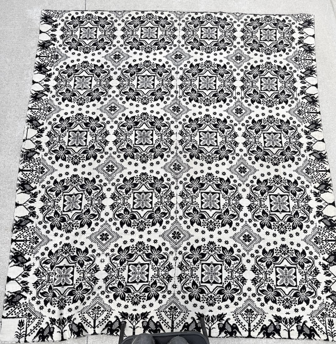 Antique Blue & White Coverlet: 79" x 87"