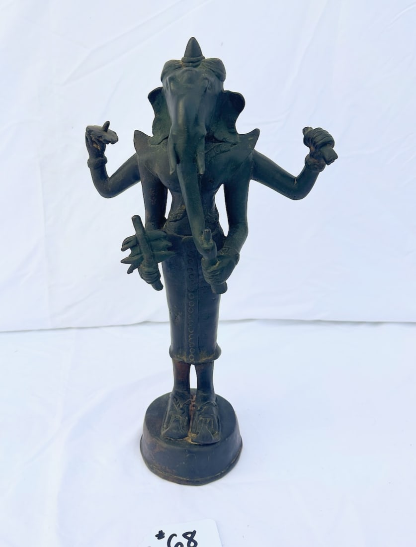 Thai Bronze Ganash Statue: 16-1/4" x 9" x 4-1/4"; weighs 11 lbs.