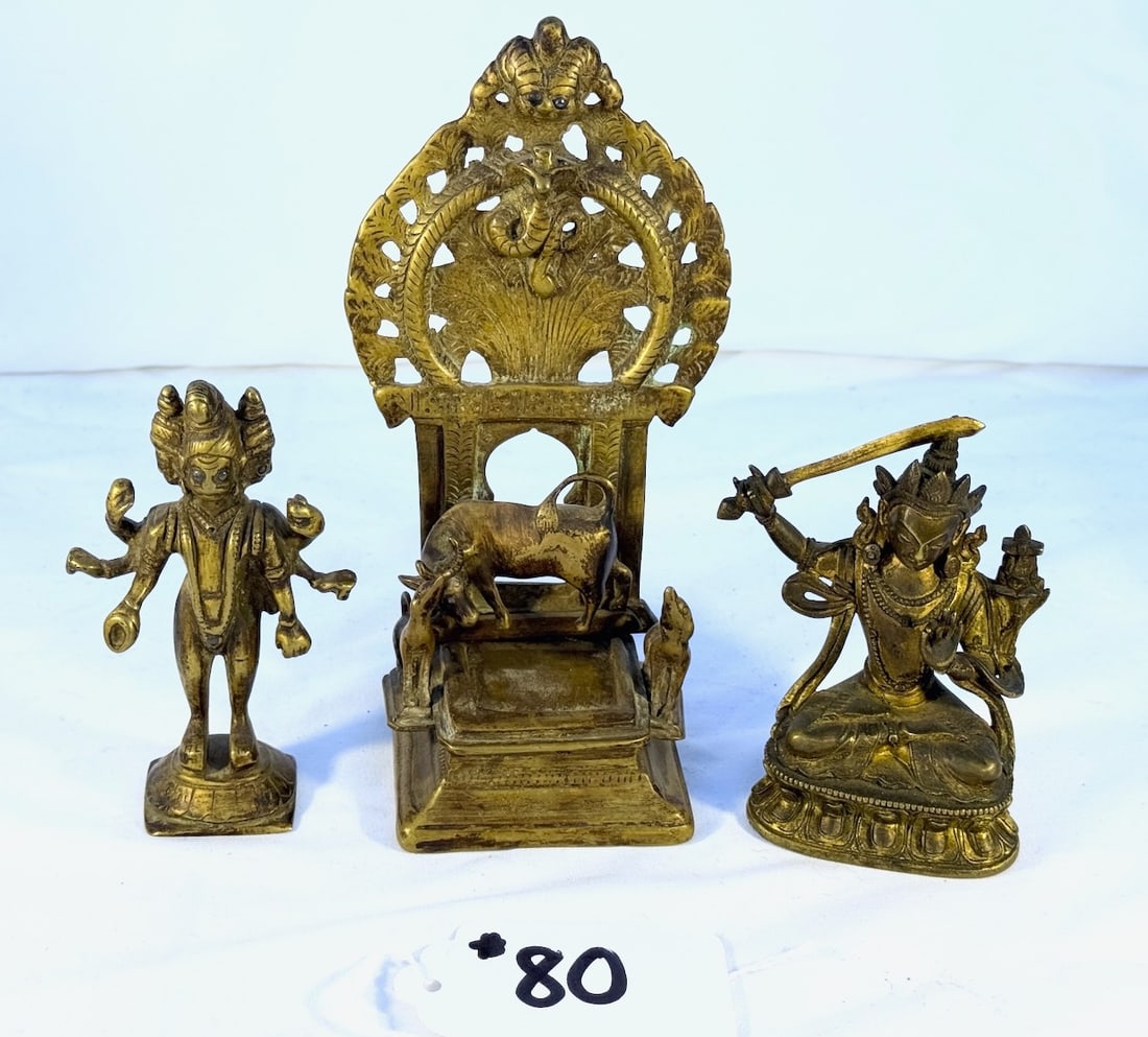 3 Brass Statues including a Traditional Throne (1 of 1)