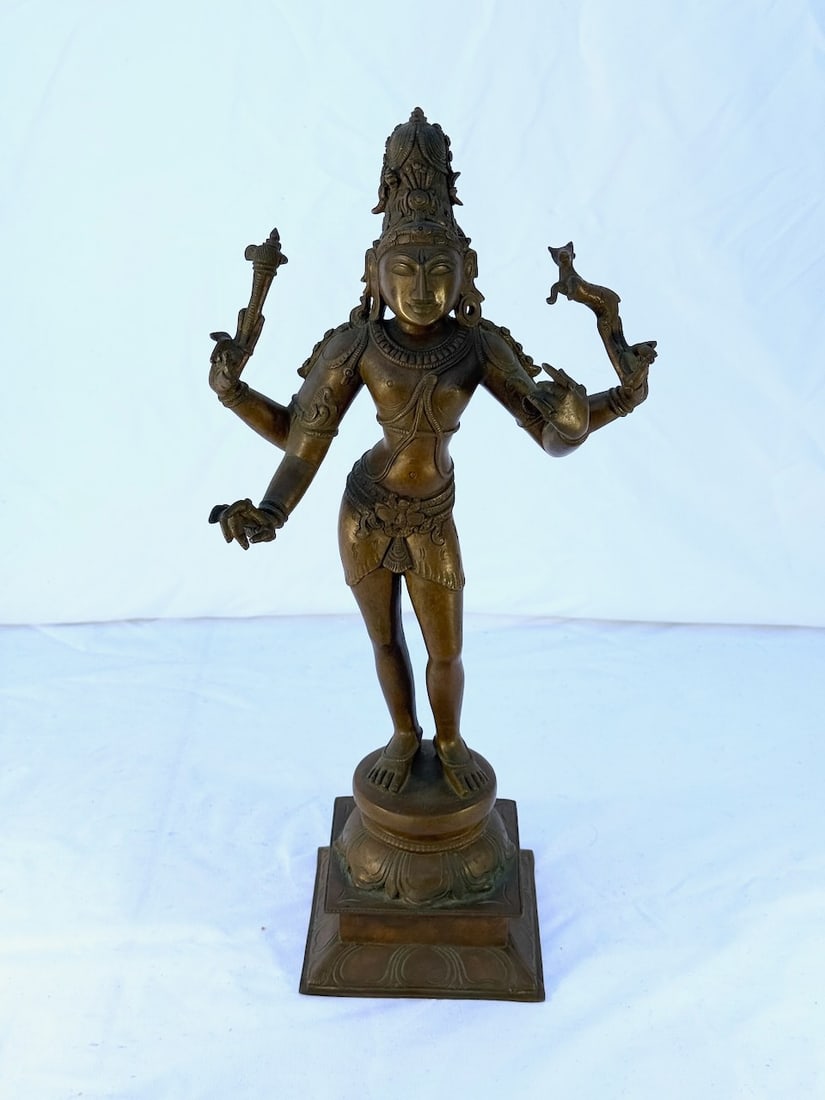 Bronze Hindu Statue "Parvati": On a pedestal base; 15-3/4" x 8" x 4-1/2"; 10 lbs.