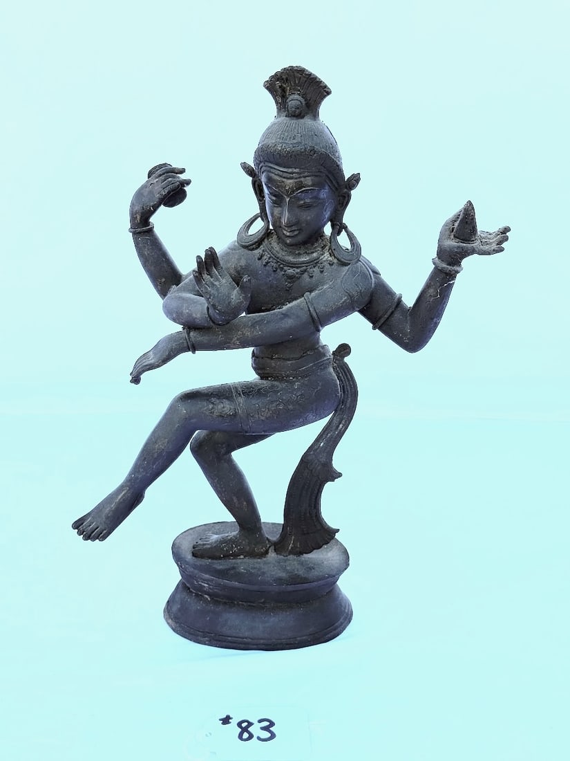 15" Statue of Lord Shiva: 10" wide; appears to be brass two-piece casting