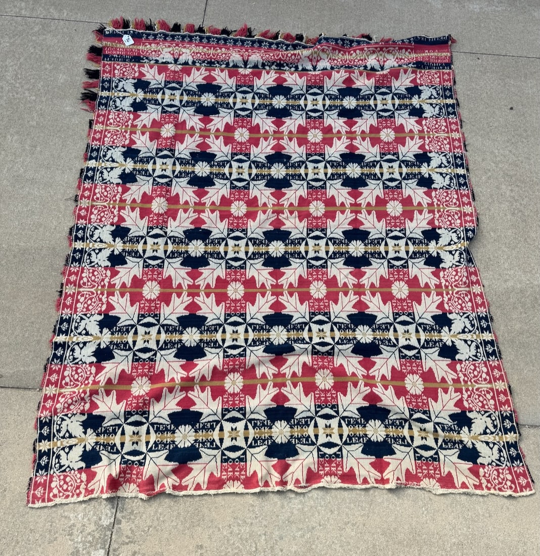 Antique Blue, Red & Tan Coverlet: 70 x 86" Made by Samuel Dornbach, Sugarloaf Luzerne Co.; Dated 1847.