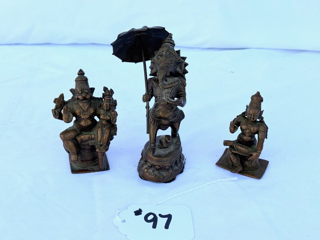 3 Bronze Statues: Depicting various deities; tallest is 6-1/2"