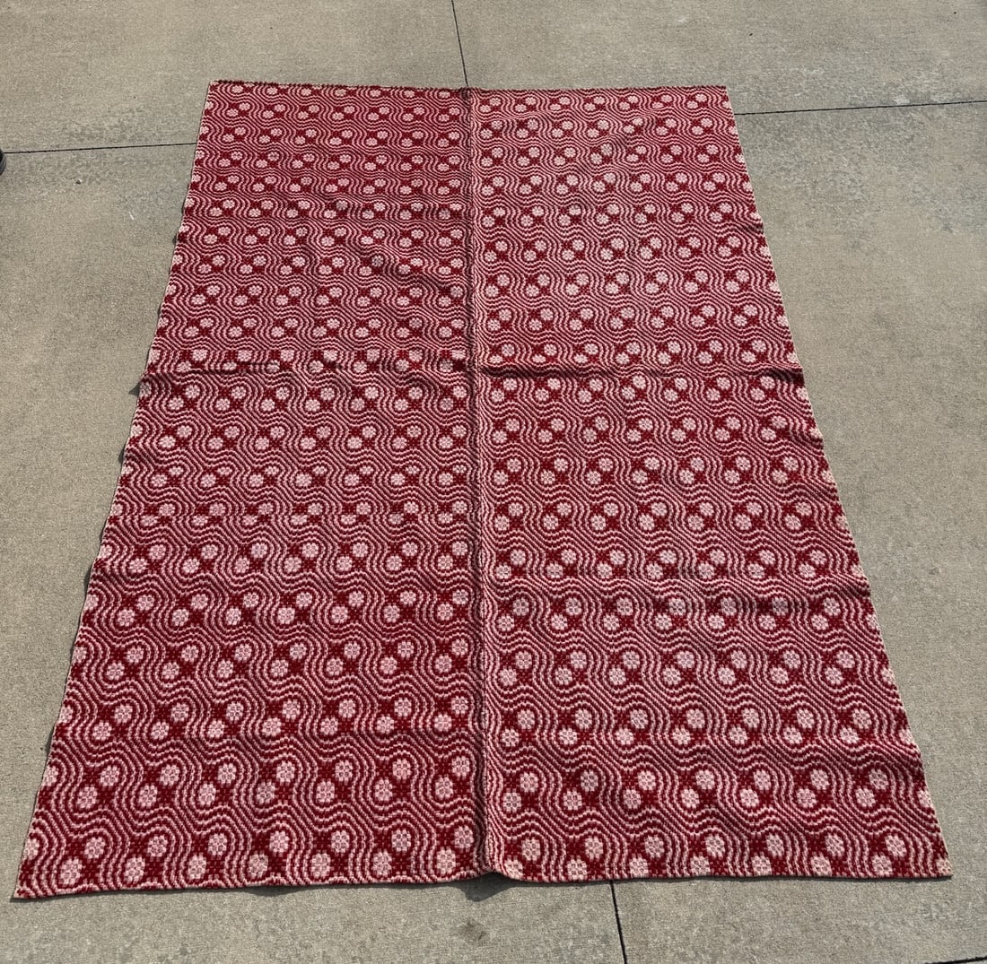 Red & White Coverlet: 61" x 87-1/2"