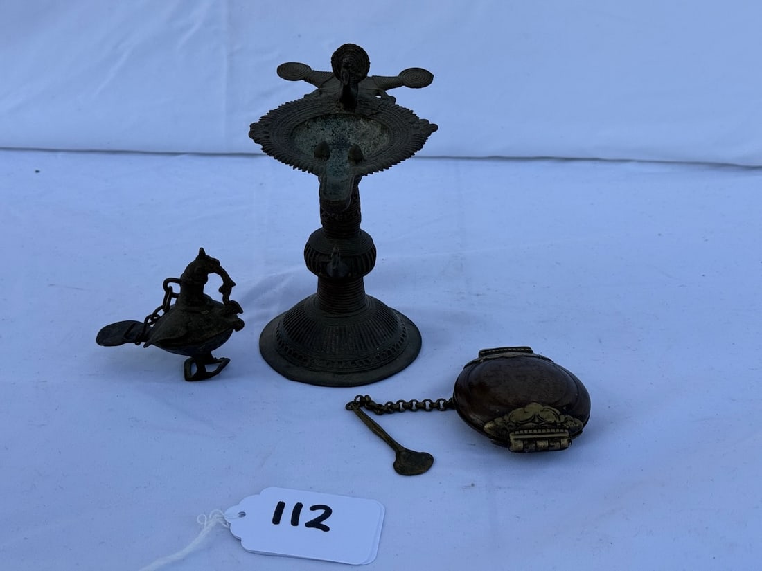 3 Bronze Examples: Including a lamp w/bird decoration; tallest is 6-1/2"