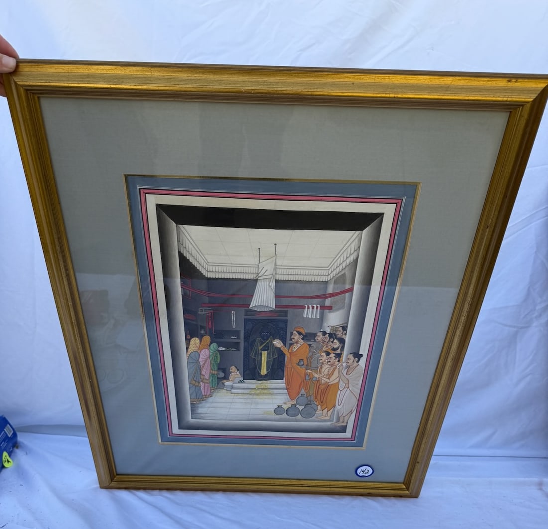 Framed Print "Worship of Shri Natji": Frame Measures 22 x 26"