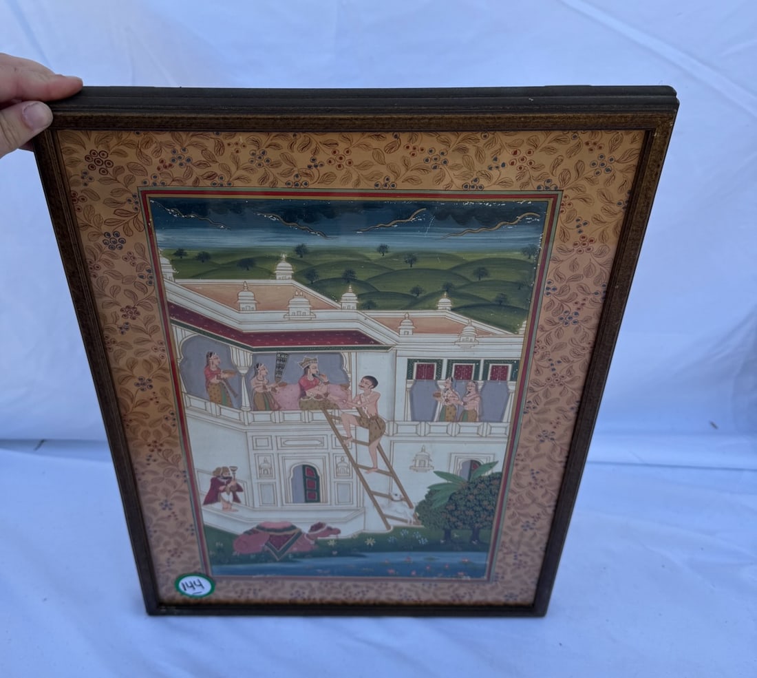 Framed Indian Painting Mughal Style: Measures 13" x 18"