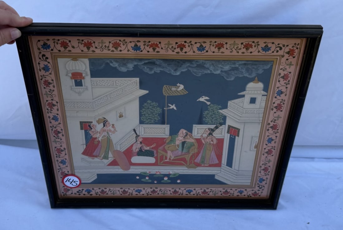 Framed Indian Painting Mughal Style: Measures 15" x 13"