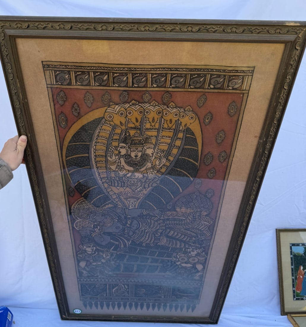 Framed Tanjore Fabric Art Piece: Measures 23" x 41"