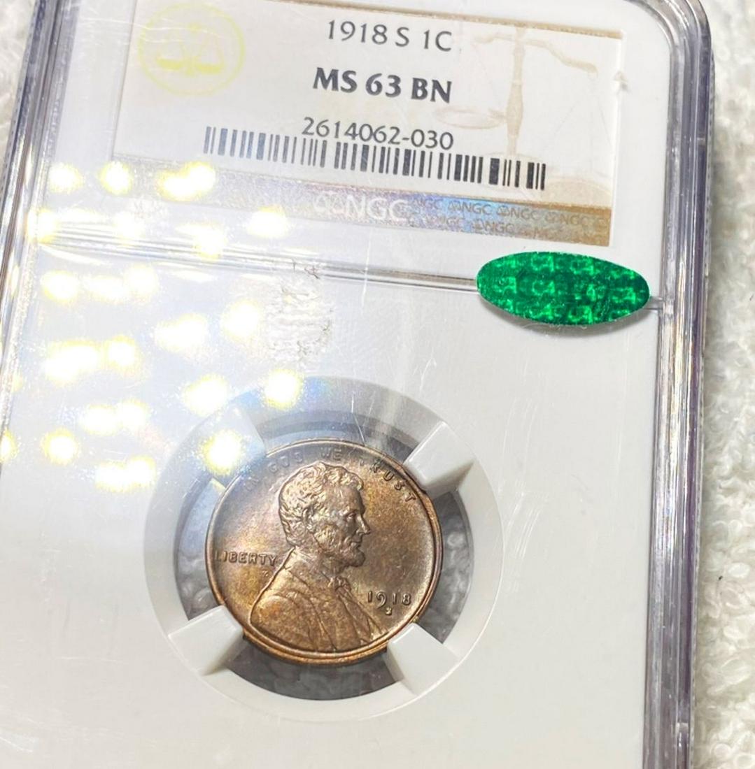 1918-S Lincoln Wheat Penny NGC - MS 63 BN CAC: 1918-S Lincoln Wheat Penny NGC - MS 63 BN CAC
