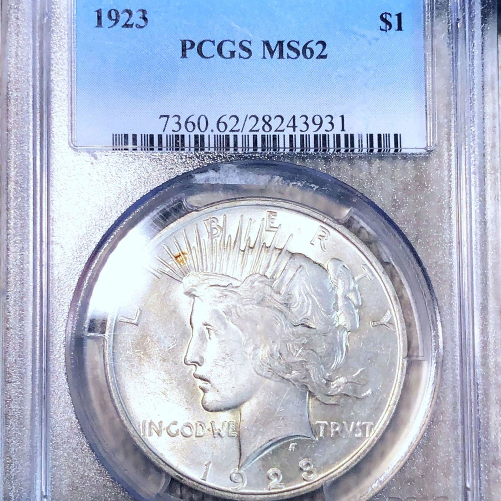 1923 Silver Peace Dollar PCGS - MS62: 1923 Silver Peace Dollar PCGS - MS62