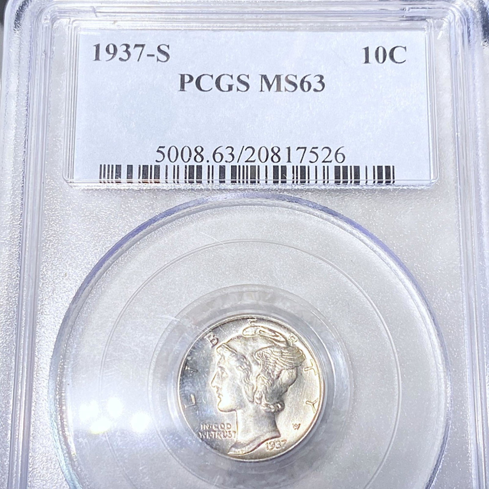 1937-S Mercury Silver Dime PCGS - MS63: 1937-S Mercury Silver Dime PCGS - MS63