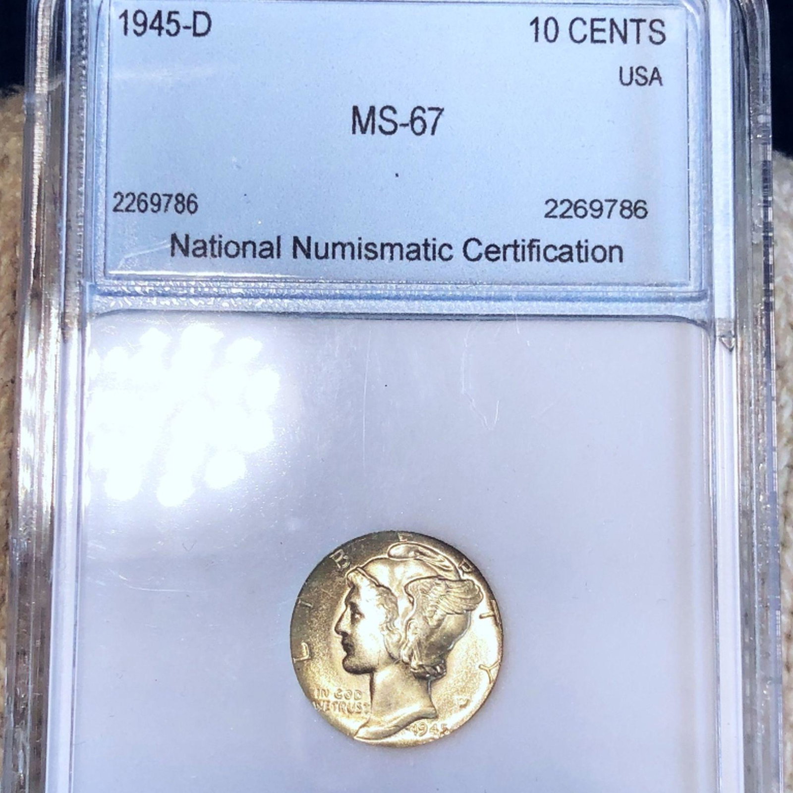 1945-D Mercury Silver Dime NNC - MS67: 1945-D Mercury Silver Dime NNC - MS67