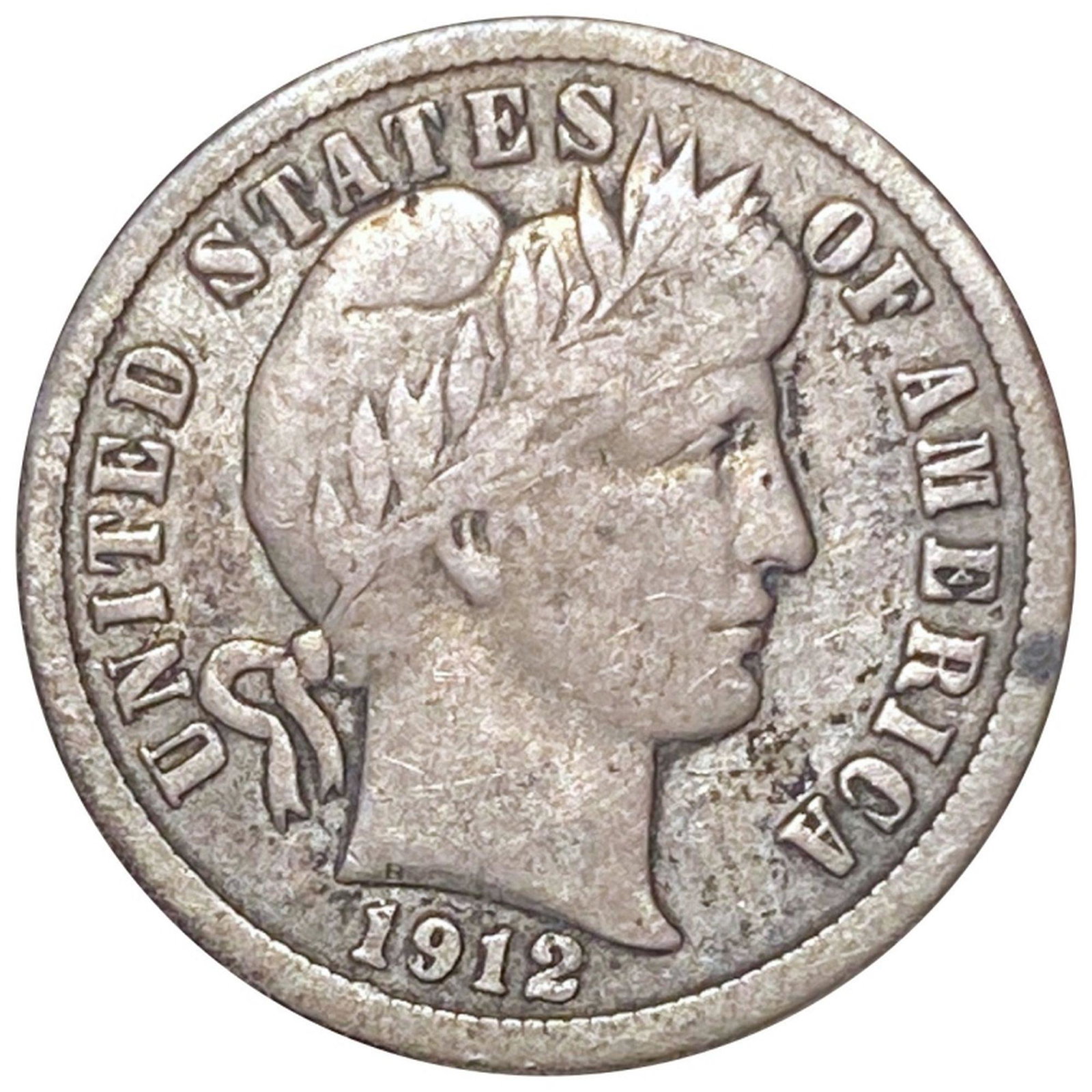 1912 Barber Silver Dime NICELY CIRCULATED: 1912 Barber Silver Dime NICELY CIRCULATED