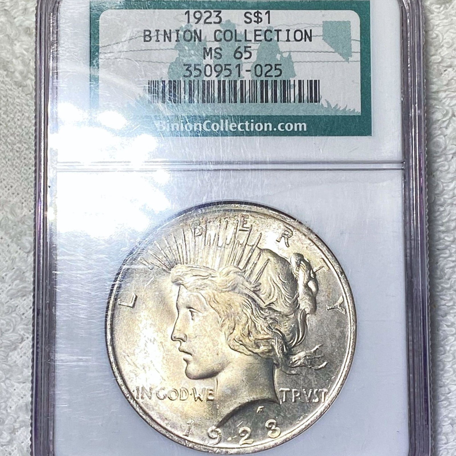1923 Silver Peace Dollar NGC - MS65 BINION COLLECT: 1923 Silver Peace Dollar NGC - MS65 BINION COLLECT