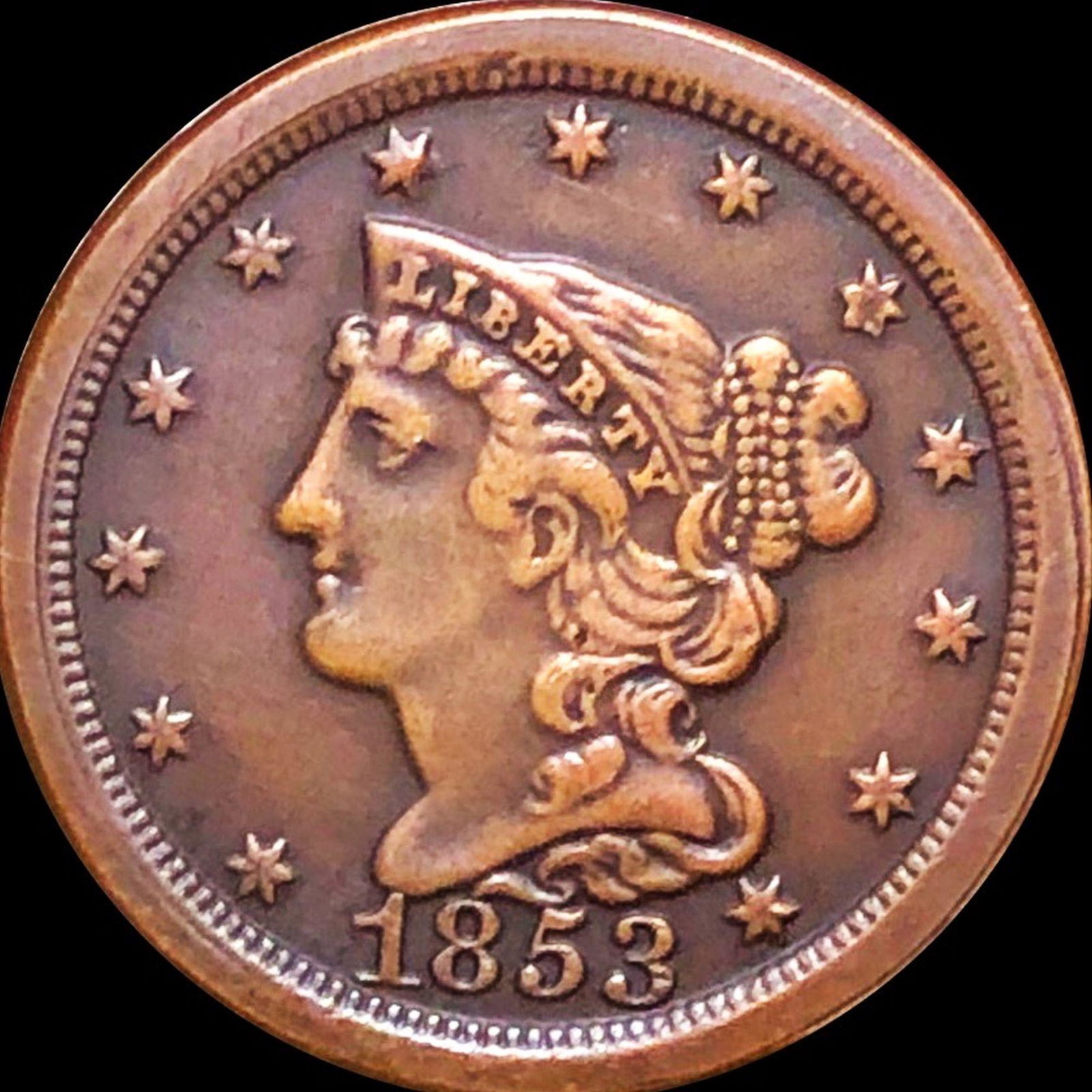 1853 Braided Hair Large Cent XF: 1853 Braided Hair Large Cent XF